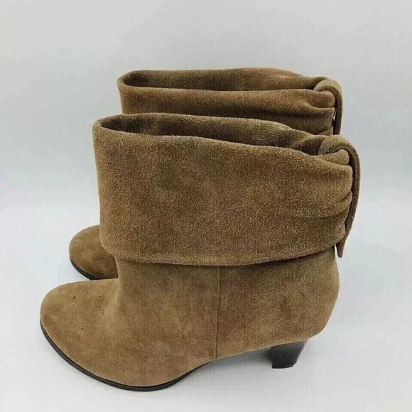 BCBGeneration Boots Womens Size 8.5 B Tan Suede Ankle Booties Heels Cuffed Shoe - Picture 6 of 13